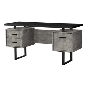 Floating Modern Desk with 3 Drawers in Concrete & Black