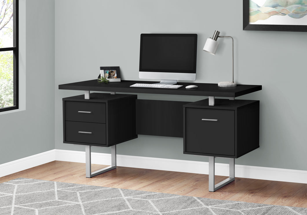 Floating Modern Desk with 3 Drawers in Black & Silver
