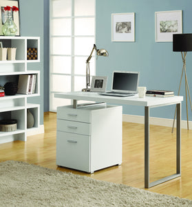 48" Single Pedestal Modern White Desk with Floating Desk Top