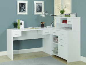 White Modern L-Shaped Desk with Great Storage