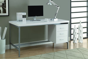 Modern 60" Three Drawer Desk in White Finish