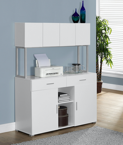 Modern 48" White Storage Credenza with Hutch