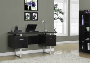60" Modern Cappuccino Double Pedestal Desk with File Drawer