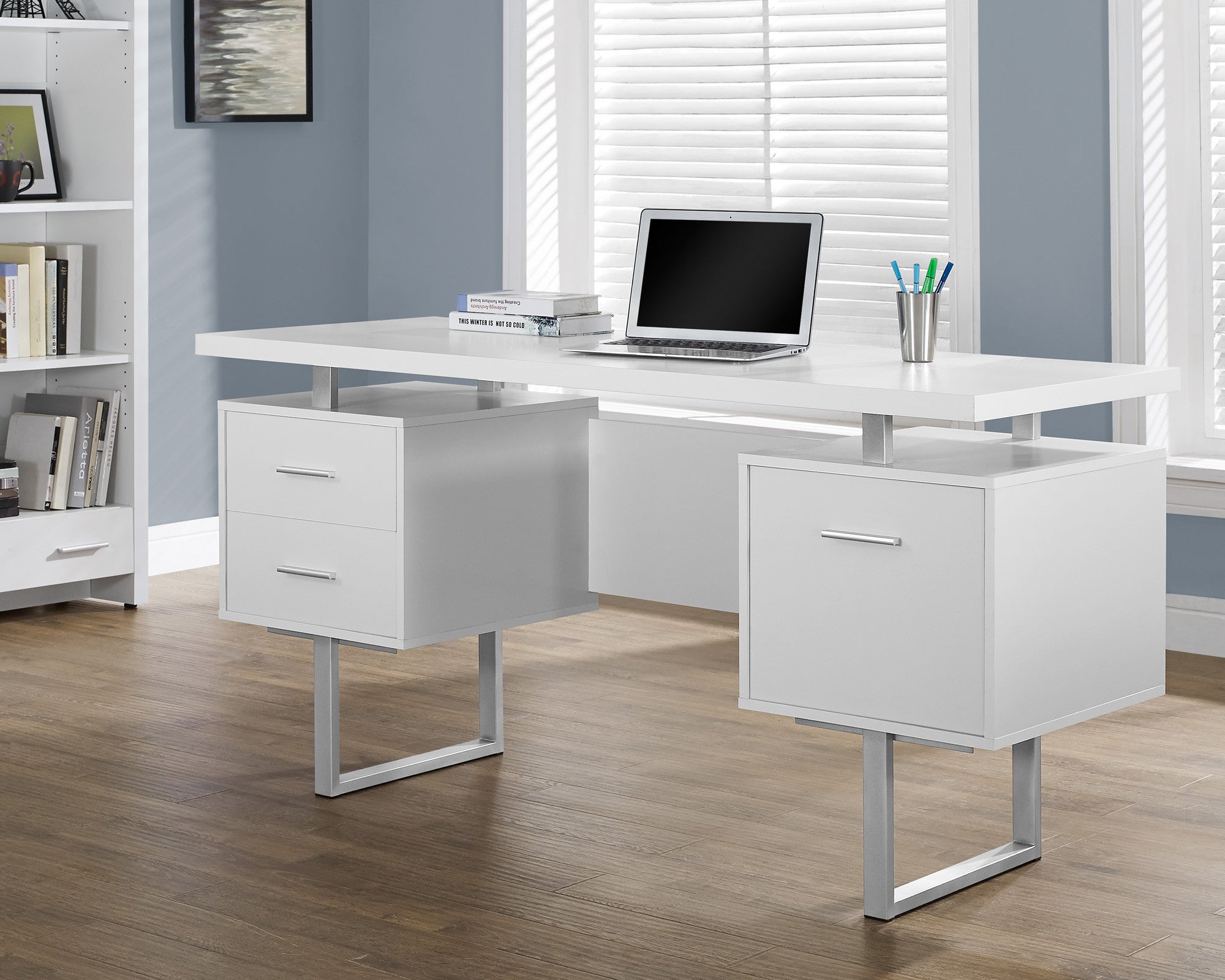 IFANNY White Computer Desk with Drawers, Modern Office Desk with