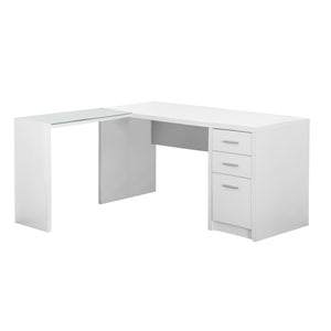 60" L-Shaped White Office Desk w/ 3 Drawers