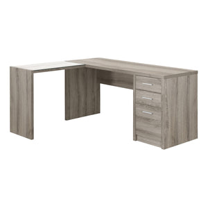 60" L-Shaped Dark Taupe Office Desk w/ 3 Drawers