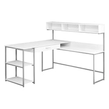 Load image into Gallery viewer, White &amp; Silver Metal 59&quot; L-Shaped Corner Desk
