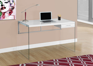 Modern 48" Glossy White Computer Desk with Glass Legs