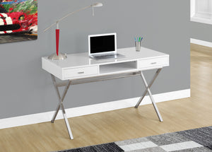 Modern 48" White & Chrome X-Frame Computer Desk
