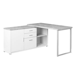 Practical White & Cement Corner Office Desk w/ Shelves & Drawers