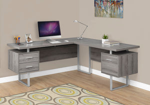 Modern 71" L-Shaped Dark Taupe Office Desk w/ Drawers