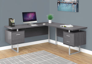 Modern 71" L-Shaped Grey Office Desk w/ Drawers