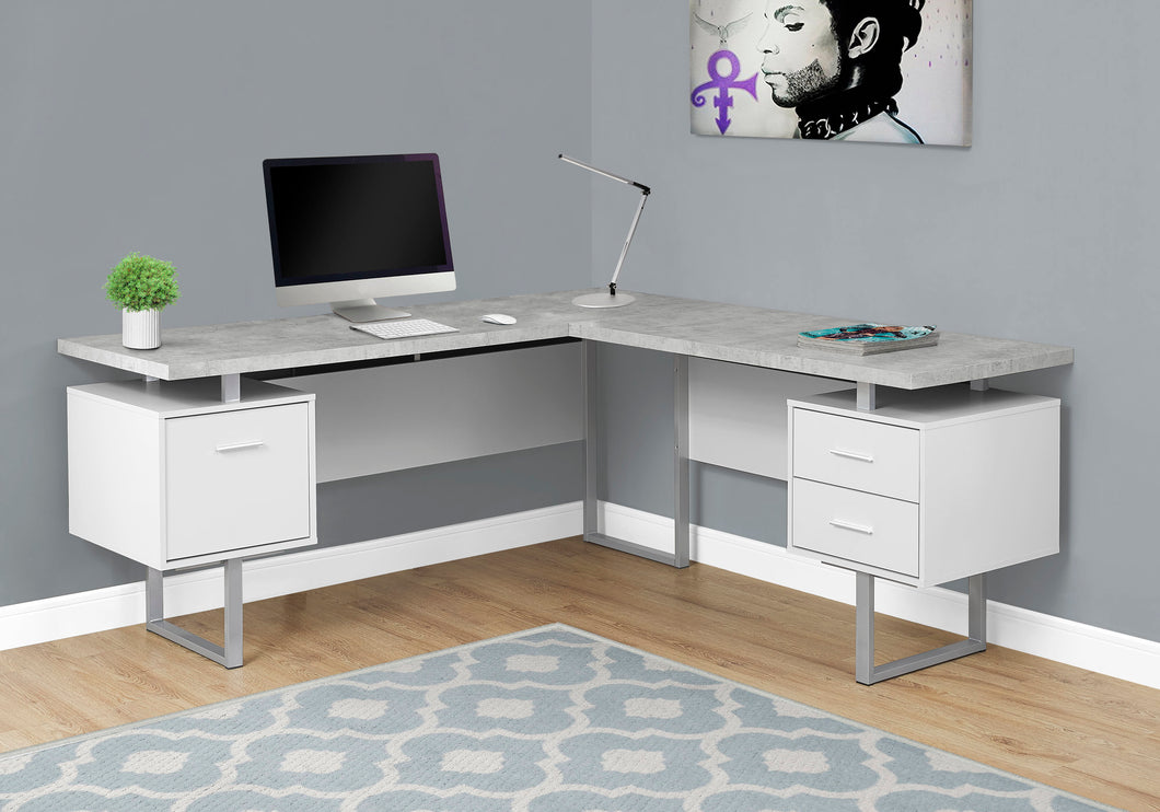 Modern 71 L-Shaped White & Cement Office Desk w/ Drawers