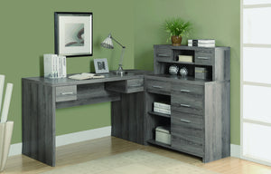 Modern L-Shaped Desk with Great Storage in Dark Taupe Reclaimed Finish