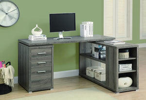 Modern L-Shaped Desk with File Drawer & Open Shelving in Dark Taupe Finish