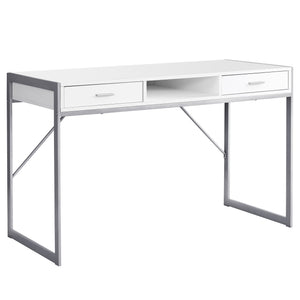 Compact White & Silver Desk w/ 2 Drawers