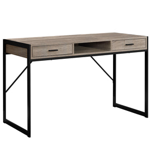 Compact Taupe & Black Metal Computer Desk w/ 2 Drawers