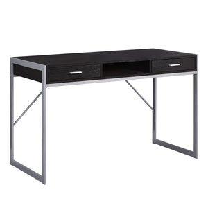 Compact Cappuccino & Silver Metal Computer Desk w/ 2 Drawers