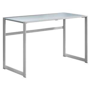 48" Silver Metal & White Tempered Glass Computer Desk w/ Rectangular Design