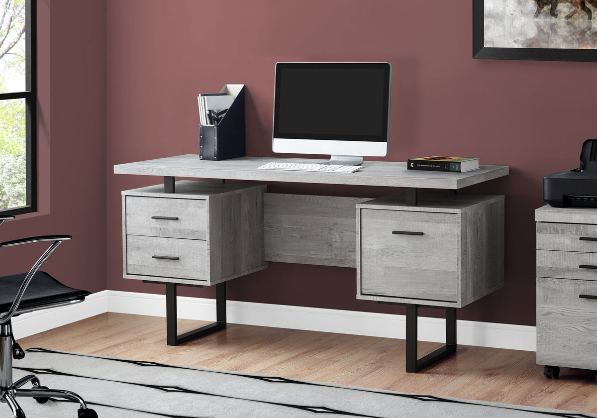 Durable Grey Wood Grain & Black Metal Computer Desk – ComputerDesk.com