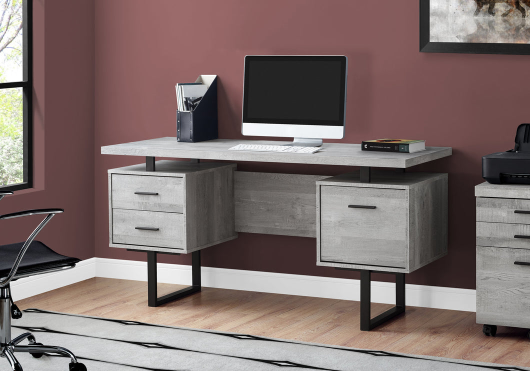 Durable Grey Wood Grain & Black Metal Computer Desk
