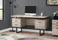 Durable Taupe Wood Grain & Black Metal Computer Desk