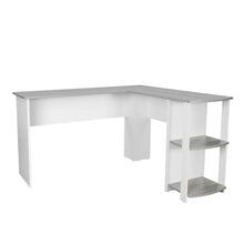 Load image into Gallery viewer, 54&quot; White/Gray L-Shaped Desk with Bookshelf
