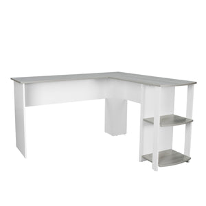 54" White/Gray L-Shaped Desk with Bookshelf