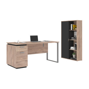Rugged Brown & Graphite 66" Desk Set with Cabinet