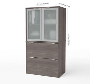 Modern File Cabinet with Hutch in Bark Grey