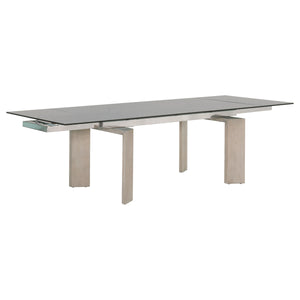 Smoked Gray Glass 71" - 107" Conference Table with Natural Ash Legs