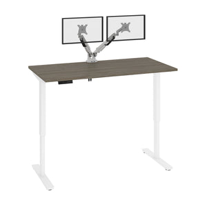 Bark Gray 59" Adjustable Desk with Twin Monitor Arms