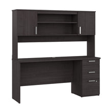 Load image into Gallery viewer, 65&quot; Modern Compact Desk with Hutch in Charcoal Maple
