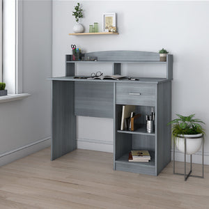41" Gray Layered Desk with Small Hutch