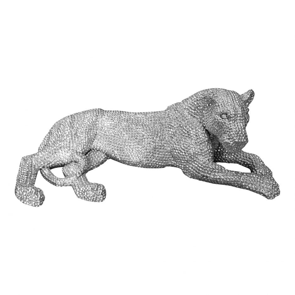 Glitzy Silver Jaguar Statue Office Decor