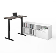 Load image into Gallery viewer, Adjustable Bark Grey Office Desk with White Credenza
