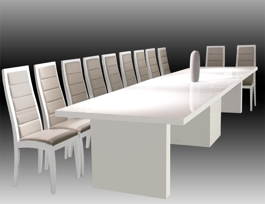 Modern White Lacquer Conference Table (Expands from 53