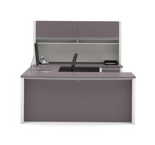 Load image into Gallery viewer, 71&quot; Executive U-Shaped Desk with File Drawers and Hutch in Slate and Sandstone
