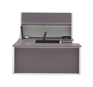 71" Executive U-Shaped Desk with File Drawers and Hutch in Slate and Sandstone