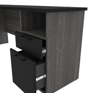 71" x 59" L-shaped Desk with Hutch in Bark Gray & Black