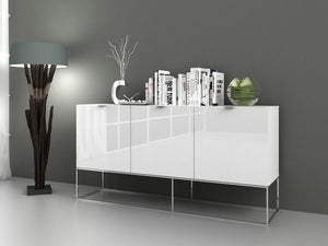 71" White & Stainless High Gloss Lacquer Credenza