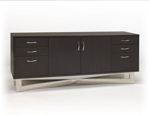 Modern 75" Gray Oak Executive Office Desk with Stainless Steel Base