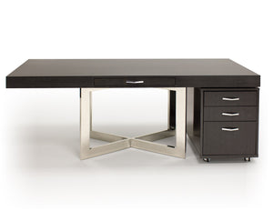 Modern 75" Gray Oak Executive Office Desk with Stainless Steel Base