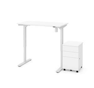 48" White Programmable-Height Desk & Mobile File Cabinet Set