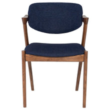 Load image into Gallery viewer, Wood &amp; Padded Navy Fabric Chair
