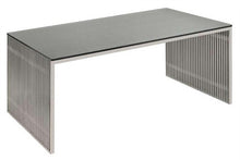 Load image into Gallery viewer, Modern 48&quot; Brushed Stainless Steel Executive Desk with Glass Top
