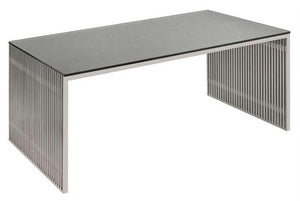 Modern 48" Brushed Stainless Steel Executive Desk with Glass Top