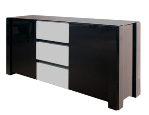 Elegant 66" Black & Gray Lacquer Credenza with Three Drawers