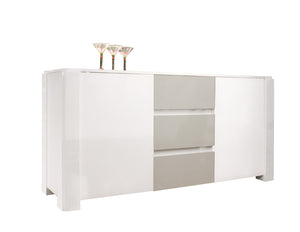 Elegant 66" White & Gray Lacquer Credenza with Three Drawers