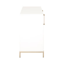 Load image into Gallery viewer, 71&quot; White &amp; Brass Storage Credenza with Herringbone-Patterned Doors
